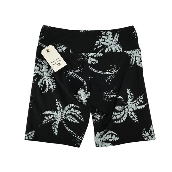 BILLABONG Biker Shorts Sz S Black White Palm Tree Print Cotton Blend Mid Thigh - Picture 2 of 7